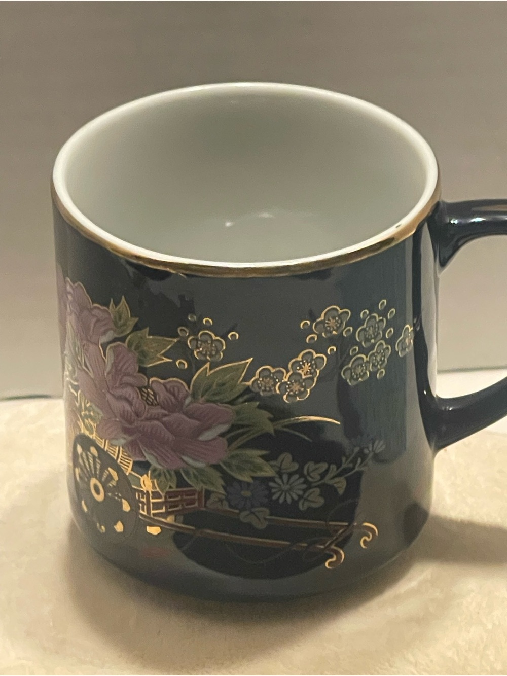 Vintage Cobalt Dark Floral Gold-Trim and through outCeramic Mug